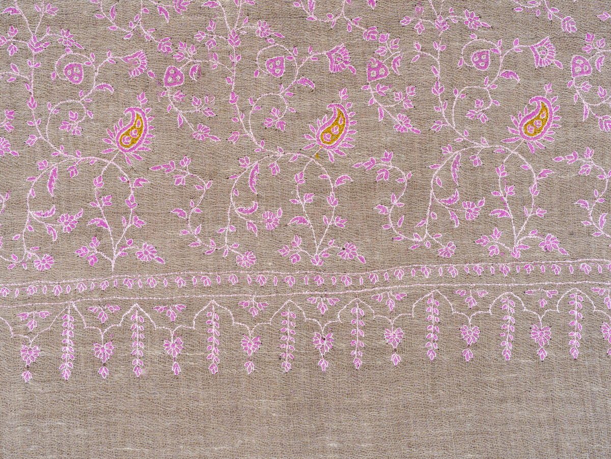 Blush Vine Pure Pashmina Hand Embroidered Sozni Shawl