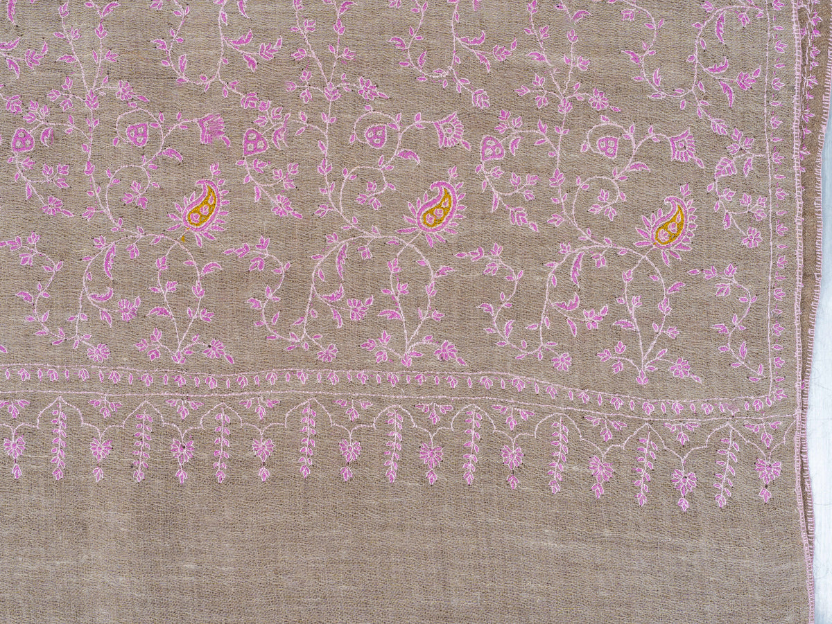 Blush Vine Pure Pashmina Hand Embroidered Sozni Shawl