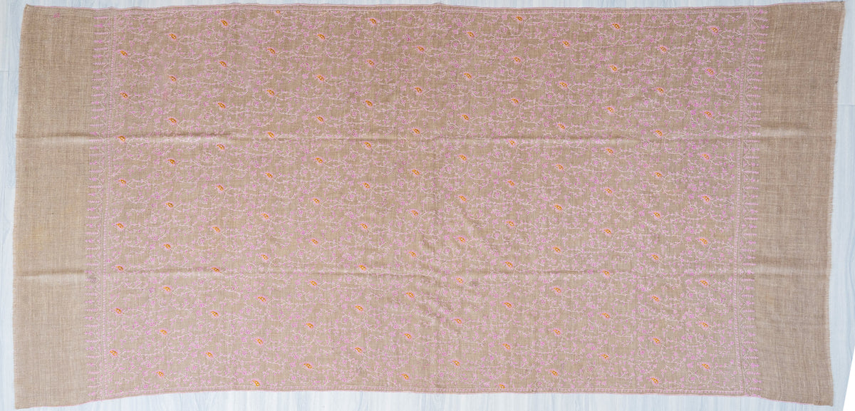 Blush Vine Pure Pashmina Hand Embroidered Sozni Shawl