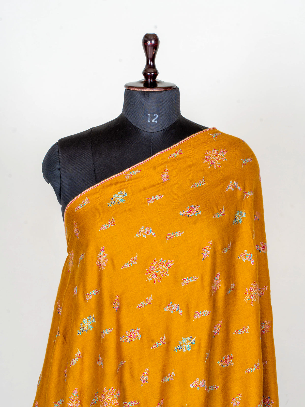 Saffron Sprigs Pure Pashmina Sozni Hand Embroidered Shawl