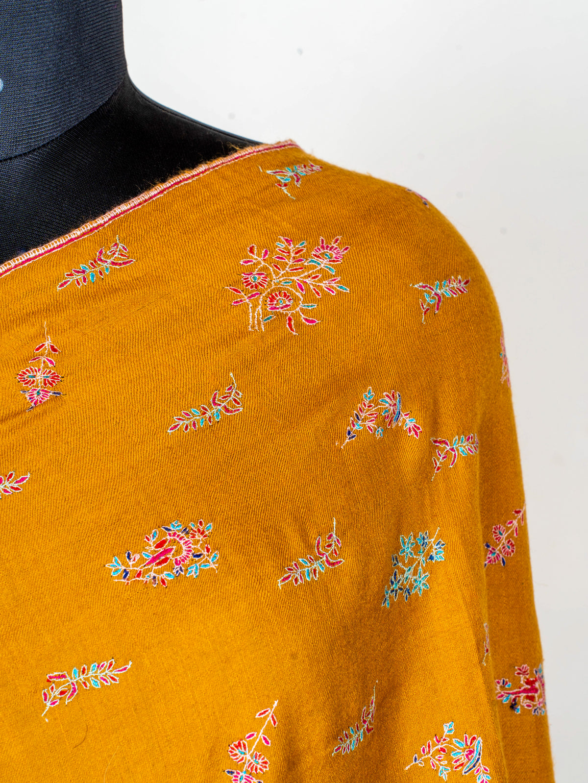 Saffron Sprigs Pure Pashmina Sozni Hand Embroidered Shawl