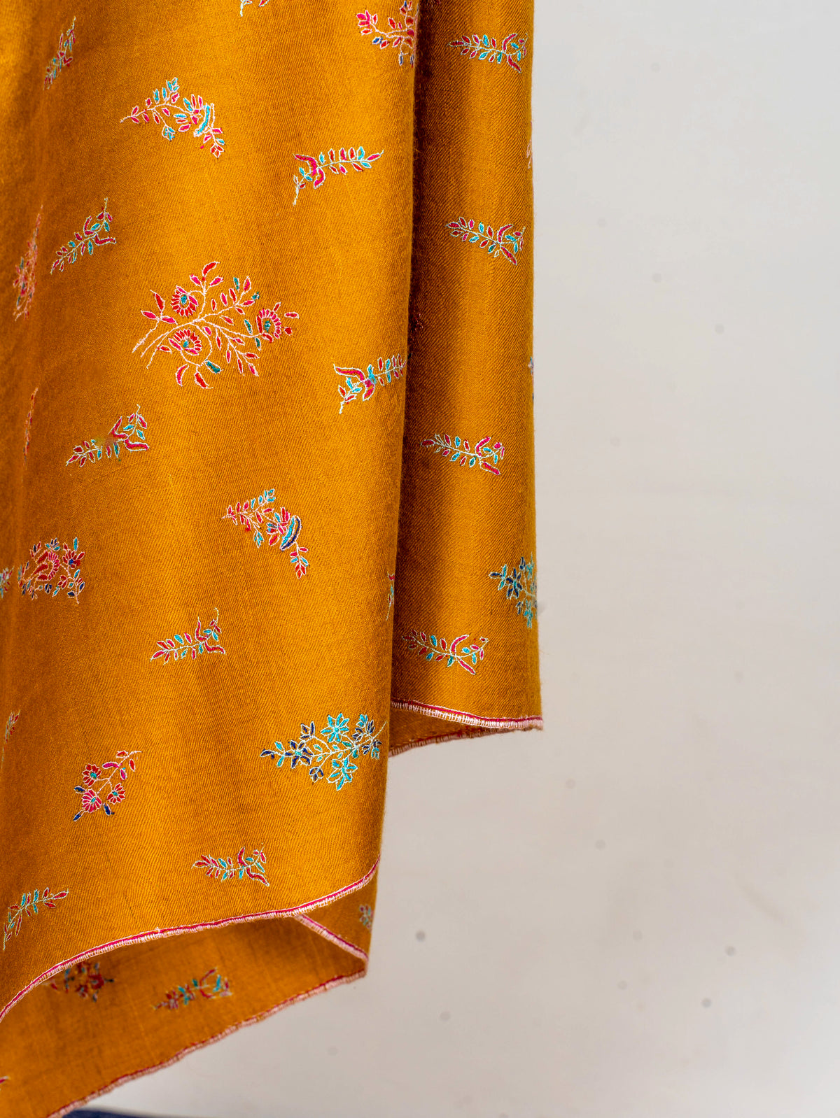 Saffron Sprigs Pure Pashmina Sozni Hand Embroidered Shawl