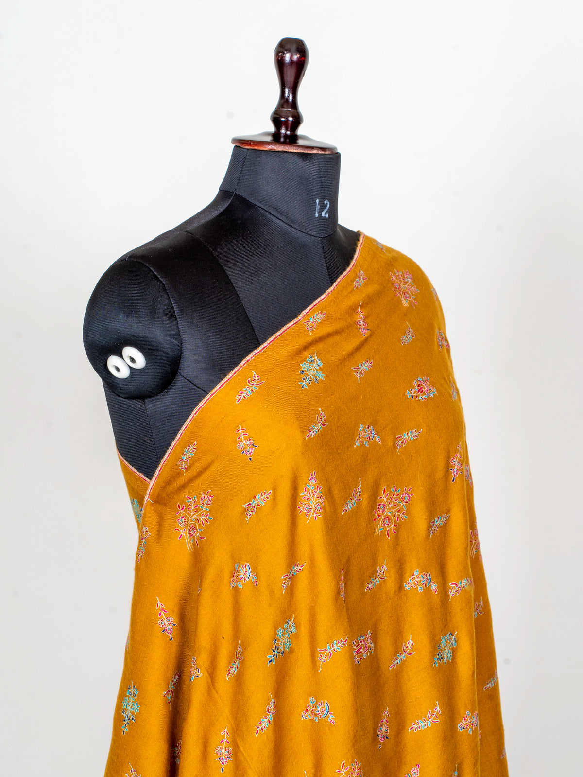 Saffron Sprigs Pure Pashmina Sozni Hand Embroidered Shawl