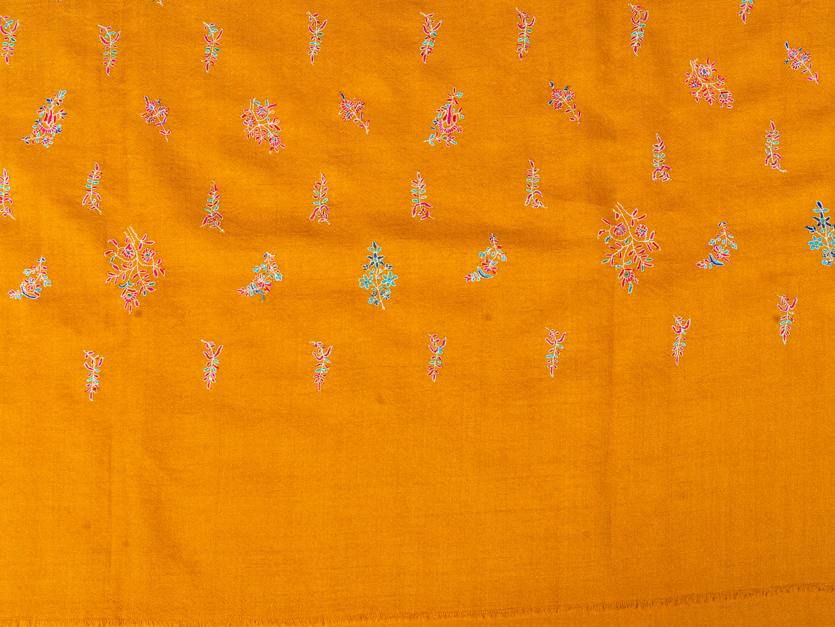 Saffron Sprigs Pure Pashmina Sozni Hand Embroidered Shawl