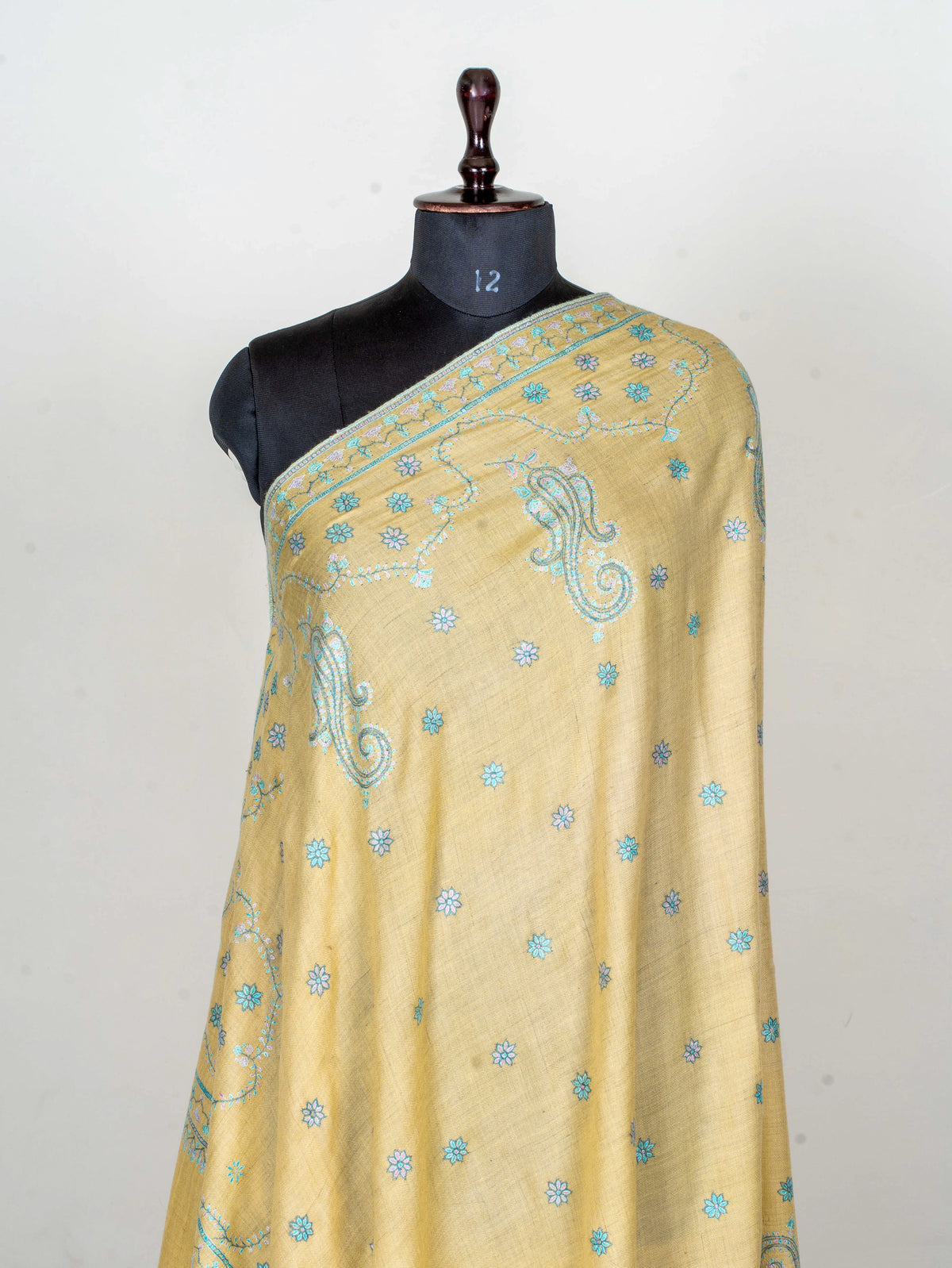 Turquoise Paisley Pure Pashmina Hand Embroidered Sozni Shawl