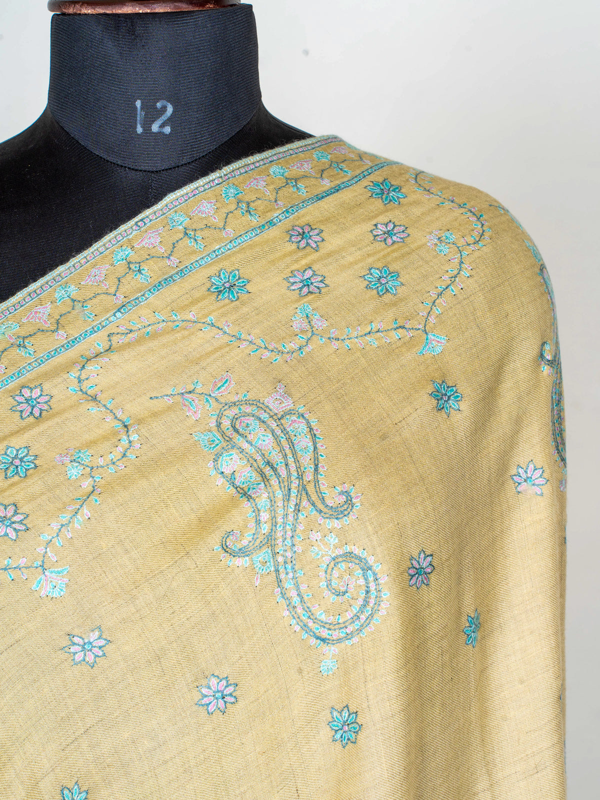 Turquoise Paisley Pure Pashmina Hand Embroidered Sozni Shawl