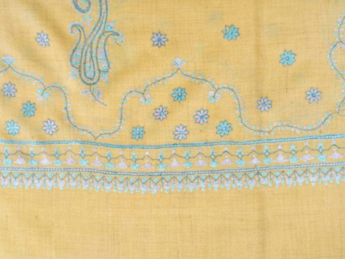 Turquoise Paisley Pure Pashmina Hand Embroidered Sozni Shawl