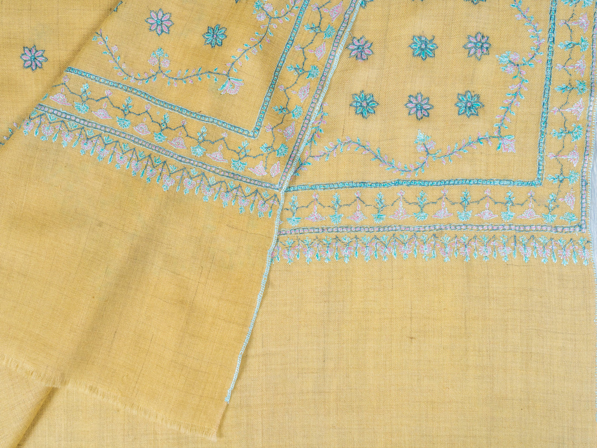 Turquoise Paisley Pure Pashmina Hand Embroidered Sozni Shawl