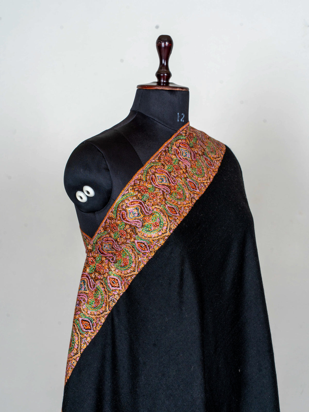 Midnight Border Pure Pashmina Sozni Hand Embroidered Shawl