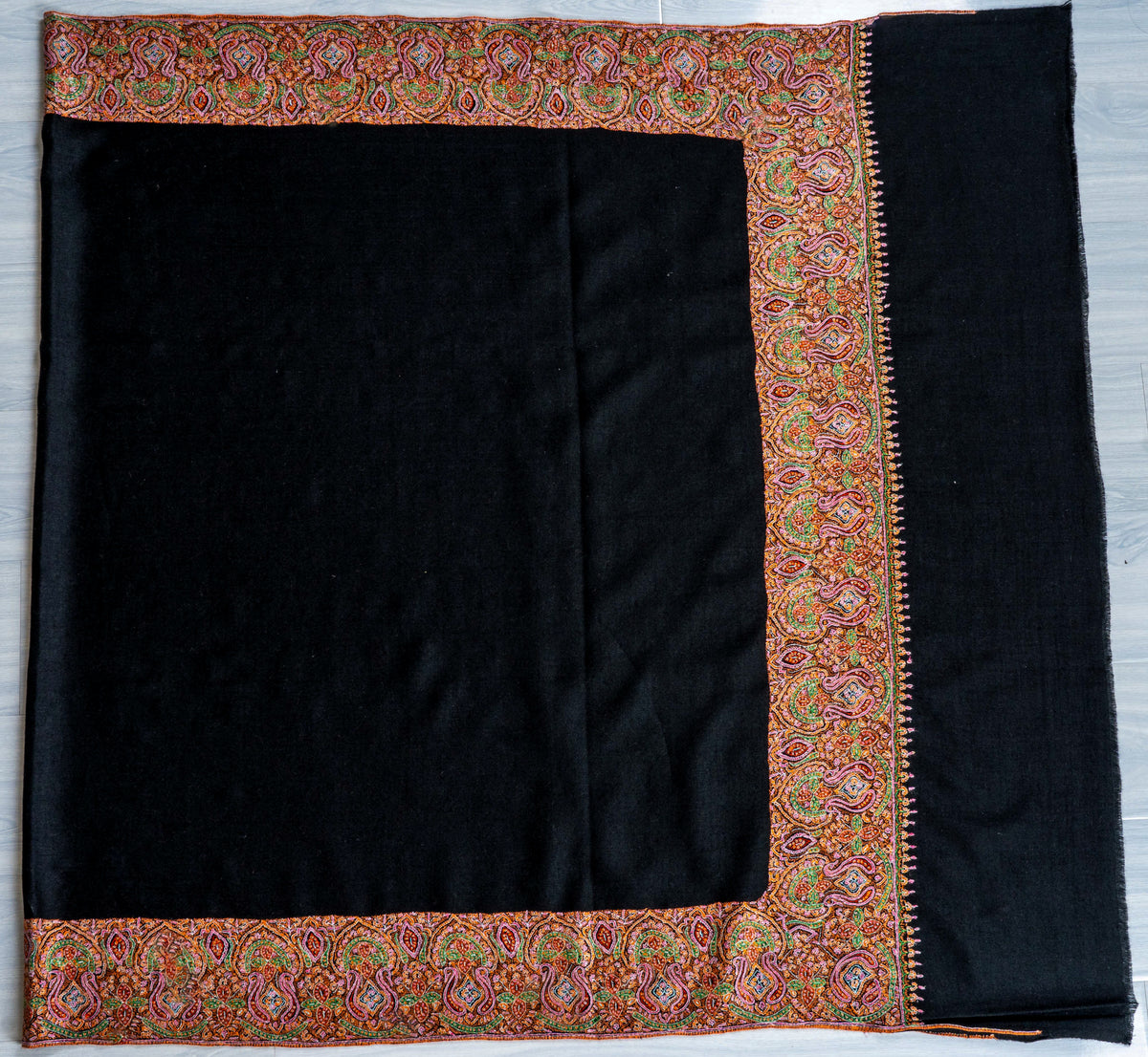 Midnight Border Pure Pashmina Sozni Hand Embroidered Shawl