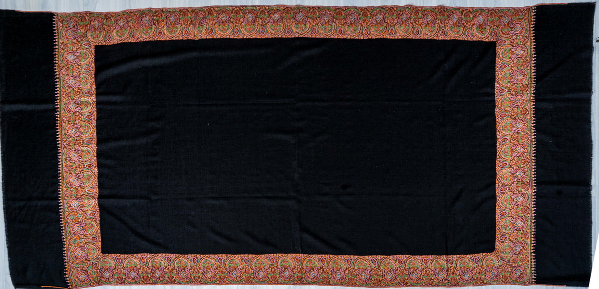 Midnight Border Pure Pashmina Sozni Hand Embroidered Shawl