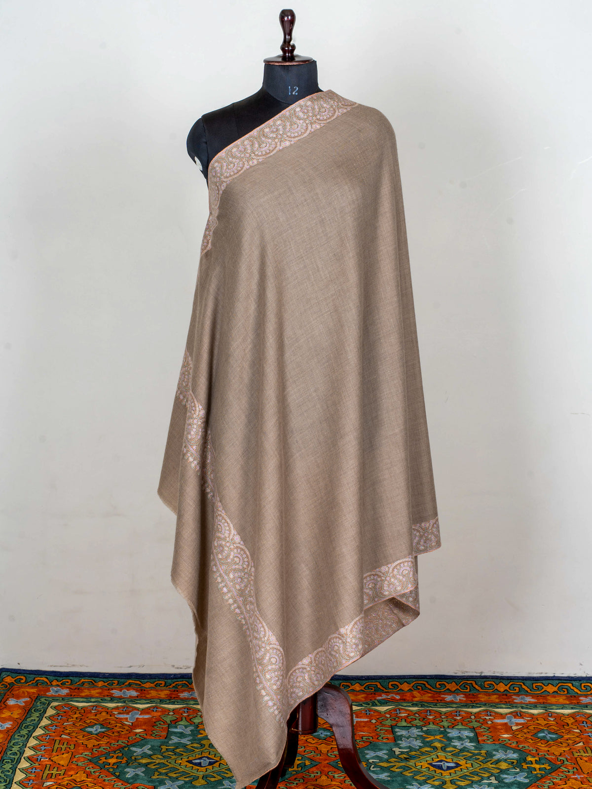 Soft Paisley Edge Pure Pashmina Sozni Hand Embroidered Shawl