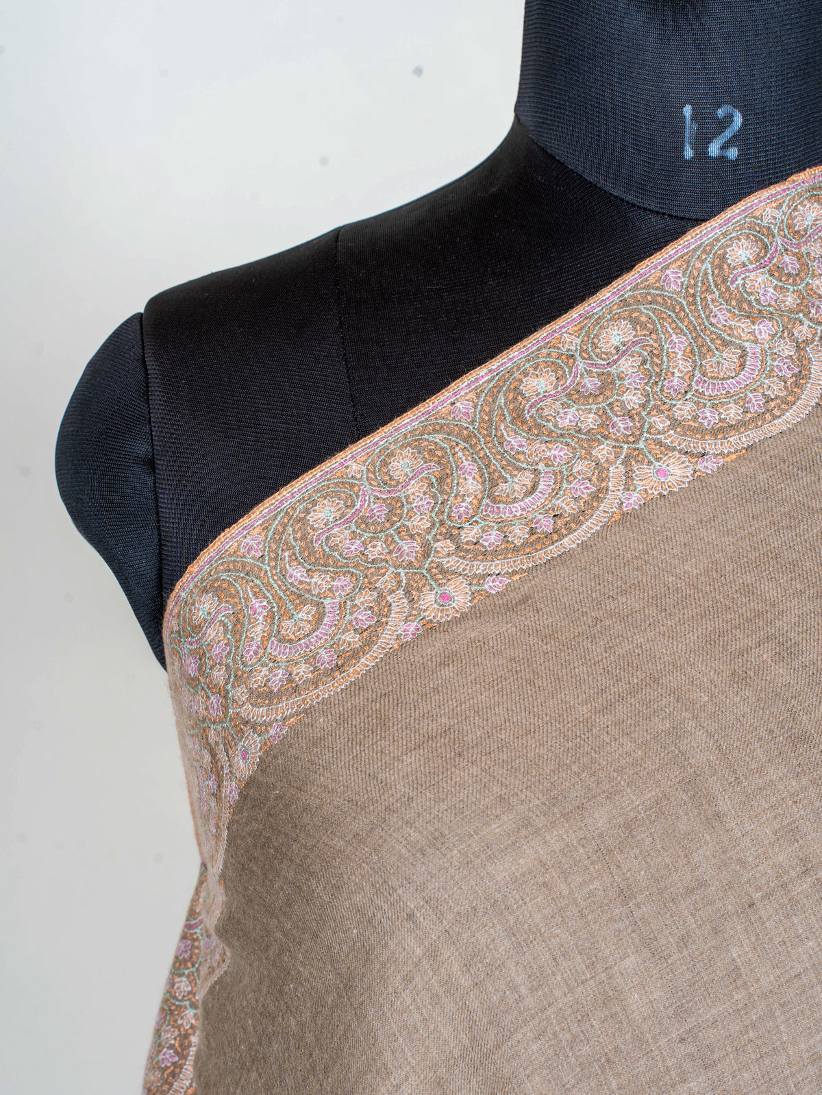 Soft Paisley Edge Pure Pashmina Sozni Hand Embroidered Shawl