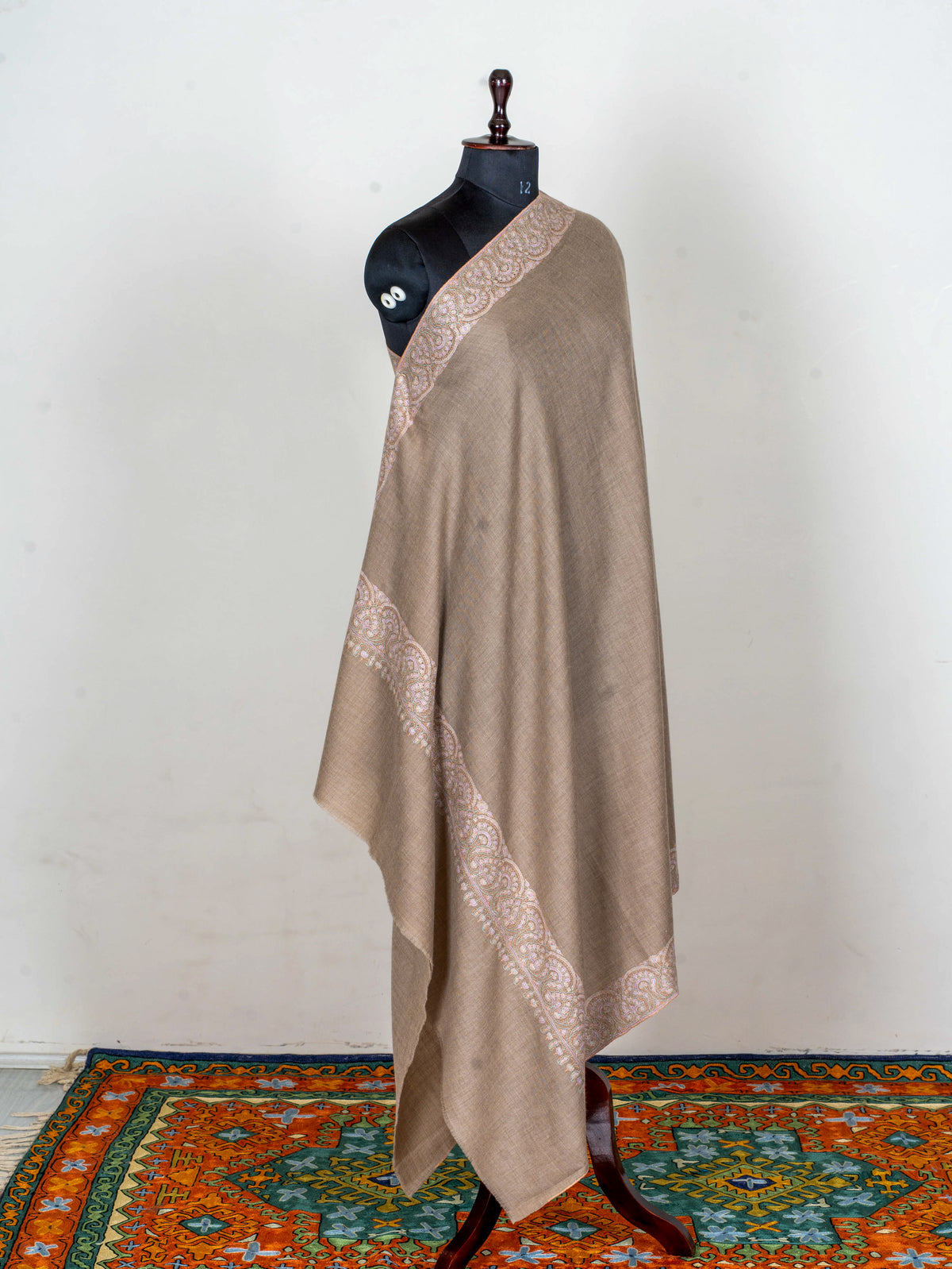 Soft Paisley Edge Pure Pashmina Sozni Hand Embroidered Shawl