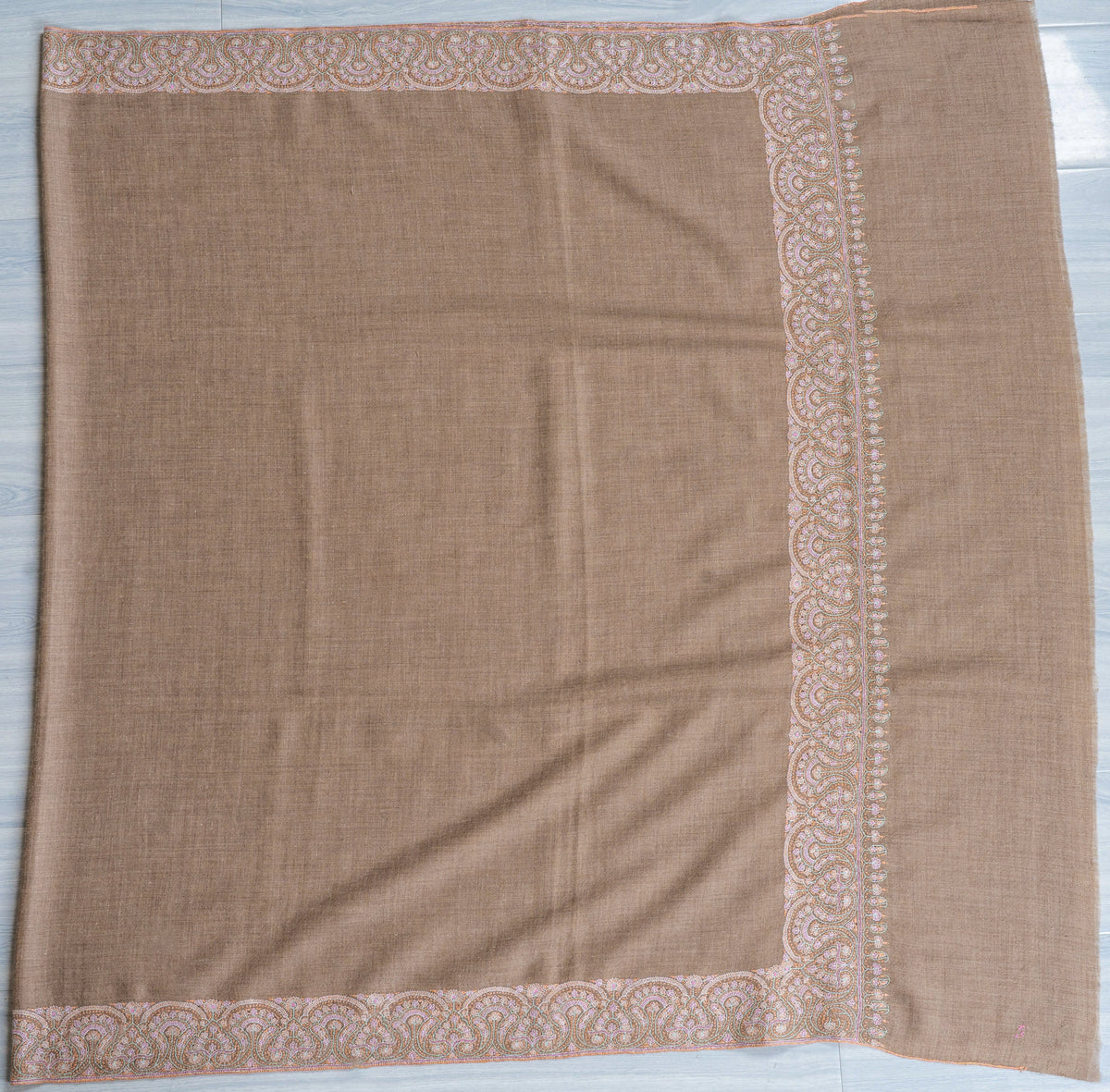 Soft Paisley Edge Pure Pashmina Sozni Hand Embroidered Shawl