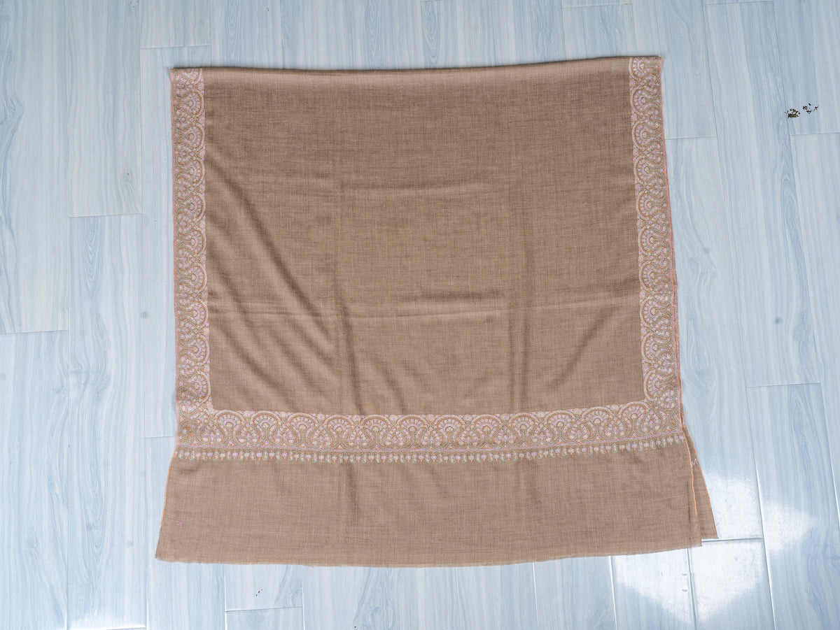 Soft Paisley Edge Pure Pashmina Sozni Hand Embroidered Shawl