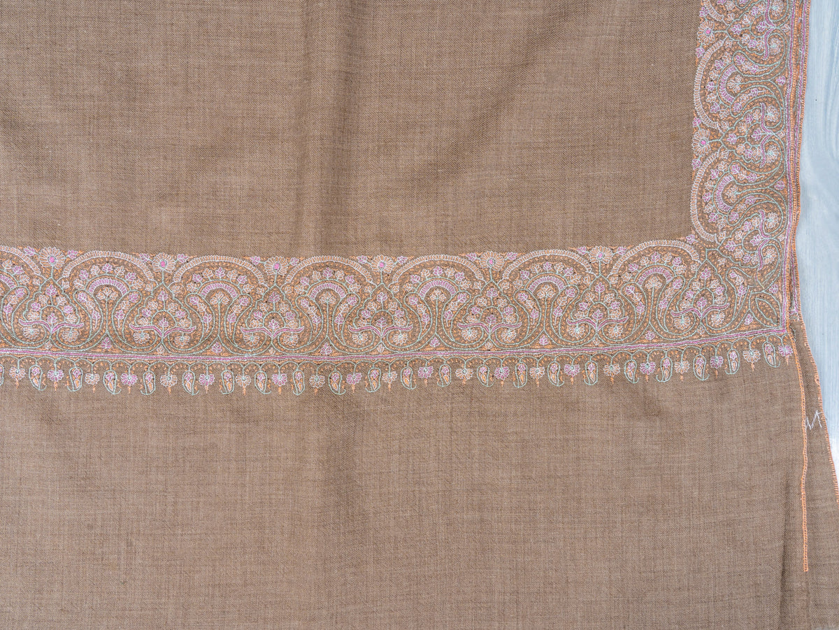 Soft Paisley Edge Pure Pashmina Sozni Hand Embroidered Shawl