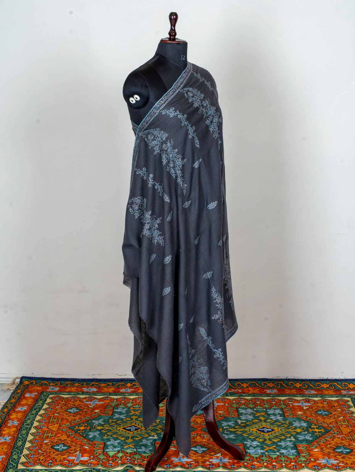 Blue Frost Pure Pashmina Hand Embroidered Sozni Shawl