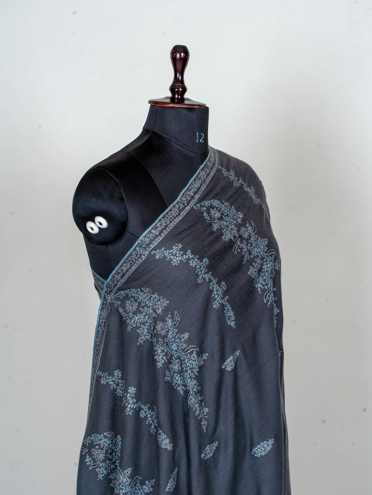 Blue Frost Pure Pashmina Hand Embroidered Sozni Shawl