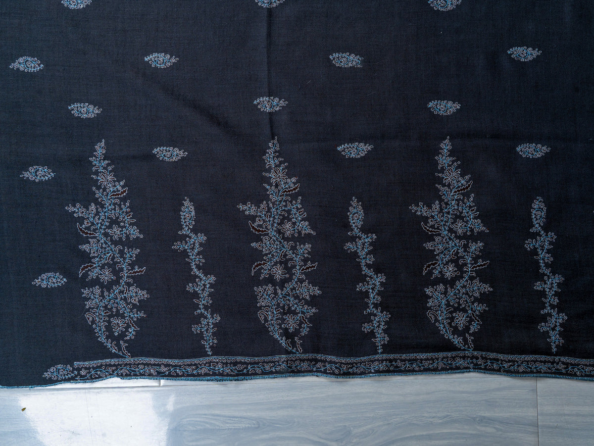 Blue Frost Pure Pashmina Hand Embroidered Sozni Shawl