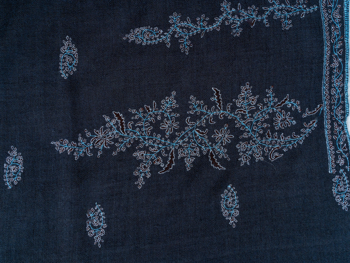 Blue Frost Pure Pashmina Hand Embroidered Sozni Shawl