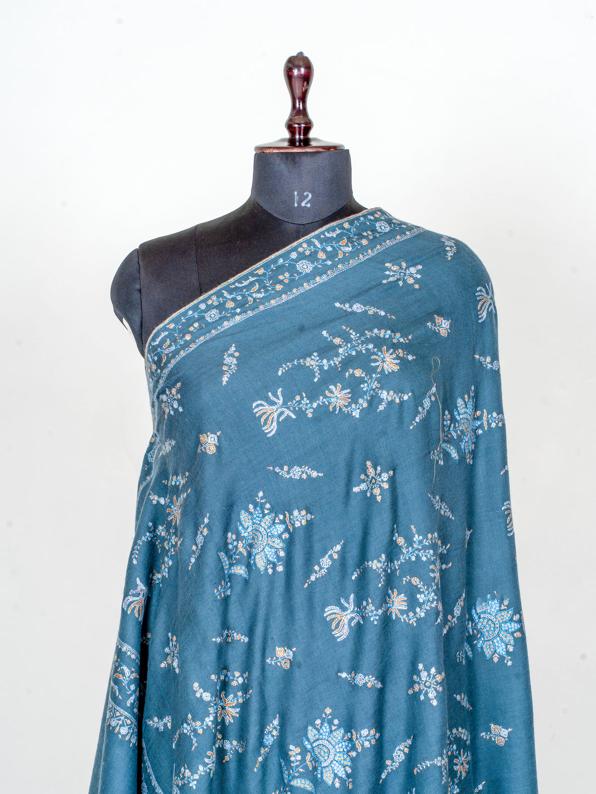 Teal Garden Pure Pashmina Sozni Hand Embroidered Shawl