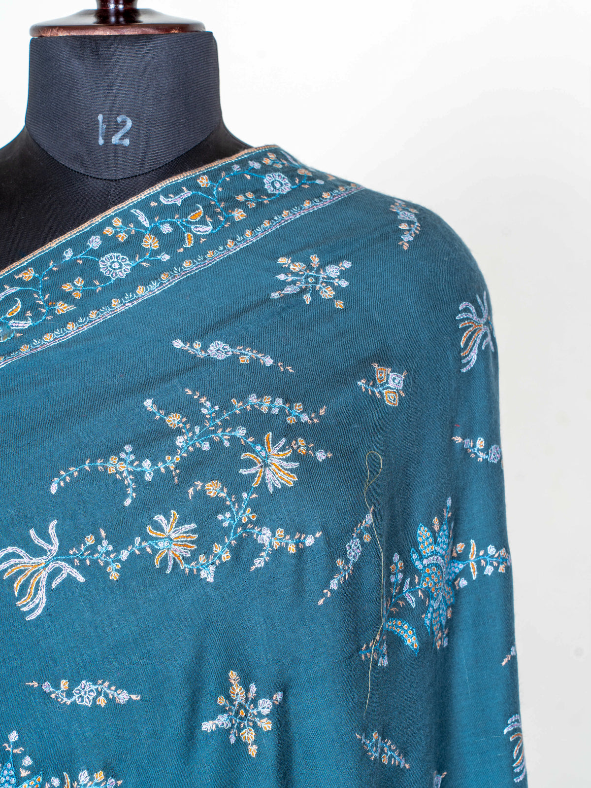 Teal Garden Pure Pashmina Sozni Hand Embroidered Shawl