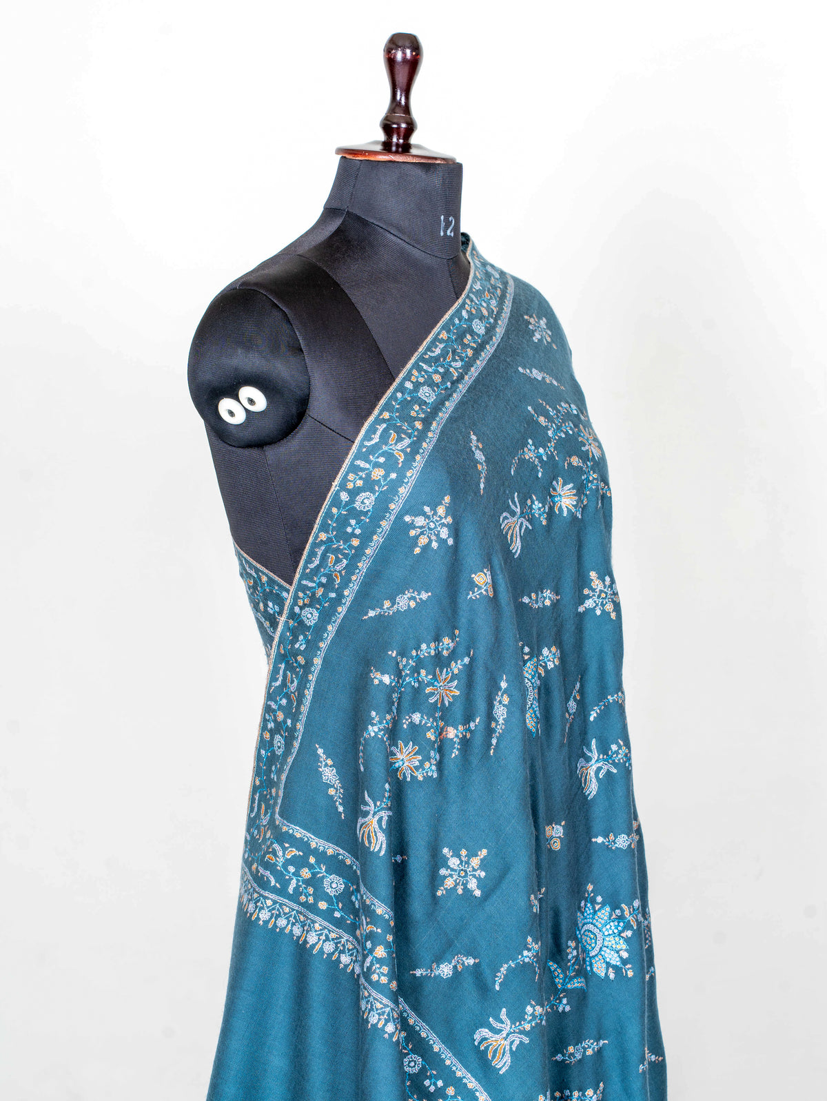 Teal Garden Pure Pashmina Sozni Hand Embroidered Shawl