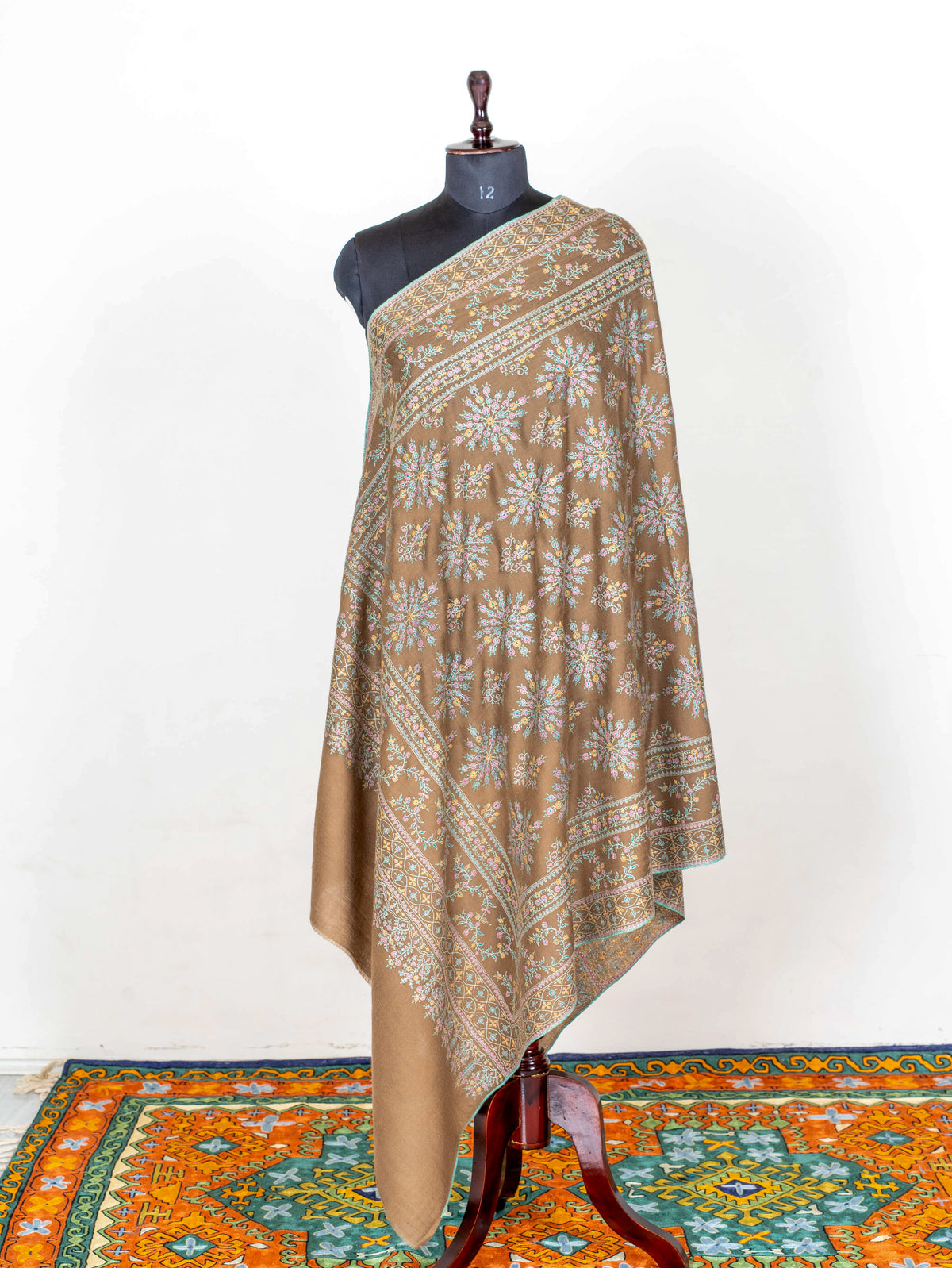 Antique Meadow Pure Pashmina Hand Embroidered Sozni Shawl
