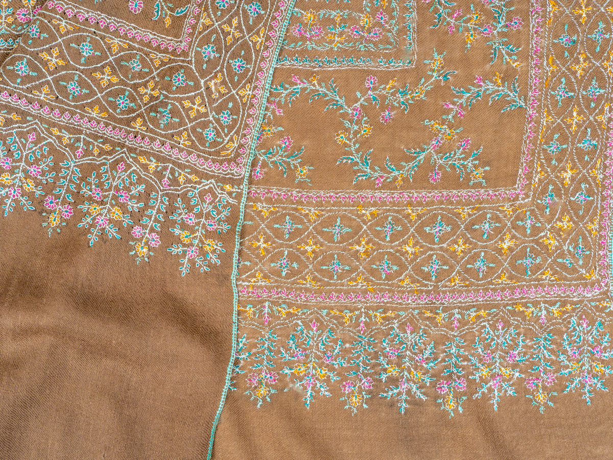 Antique Meadow Pure Pashmina Hand Embroidered Sozni Shawl