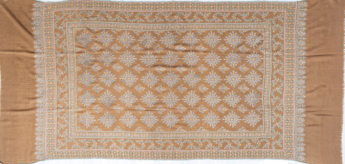 Antique Meadow Pure Pashmina Hand Embroidered Sozni Shawl