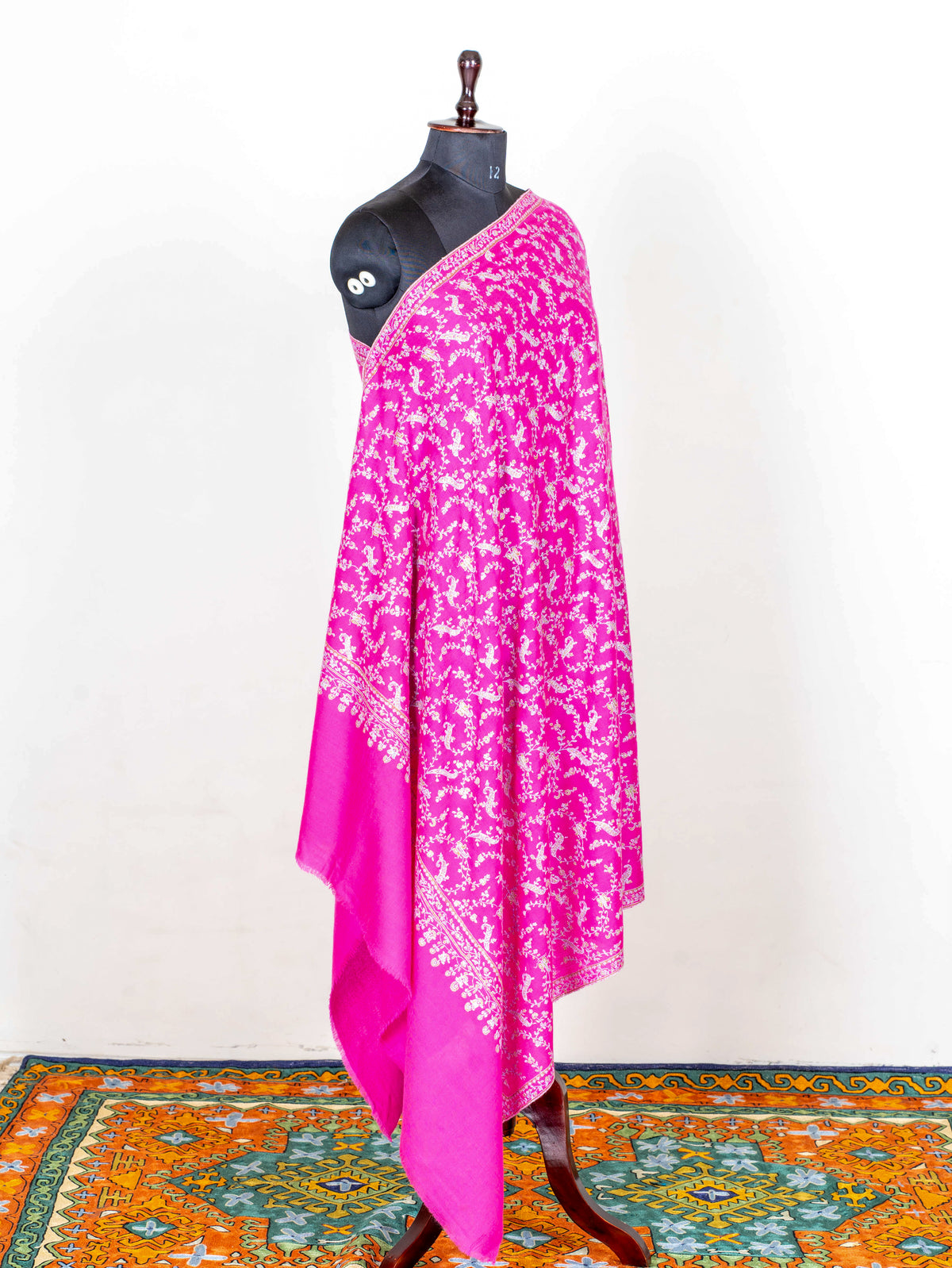 Fuchsia Vine Pure Pashmina Sozni Hand Embroidered Shawl