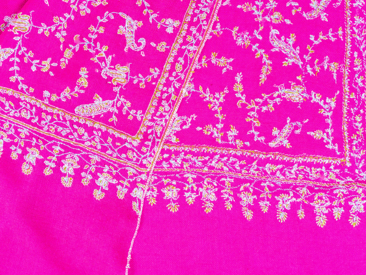 Fuchsia Vine Pure Pashmina Sozni Hand Embroidered Shawl