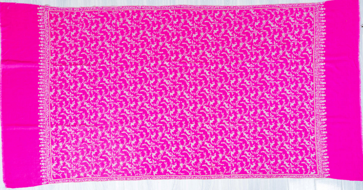Fuchsia Vine Pure Pashmina Sozni Hand Embroidered Shawl