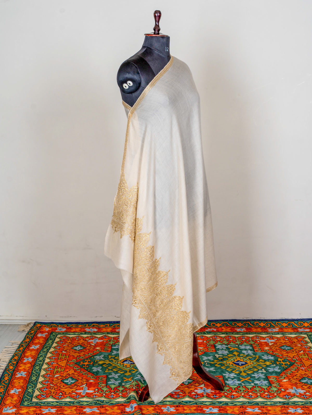 Ivory Gold Pure Pashmina Tilla Hand Embroidered Shawl