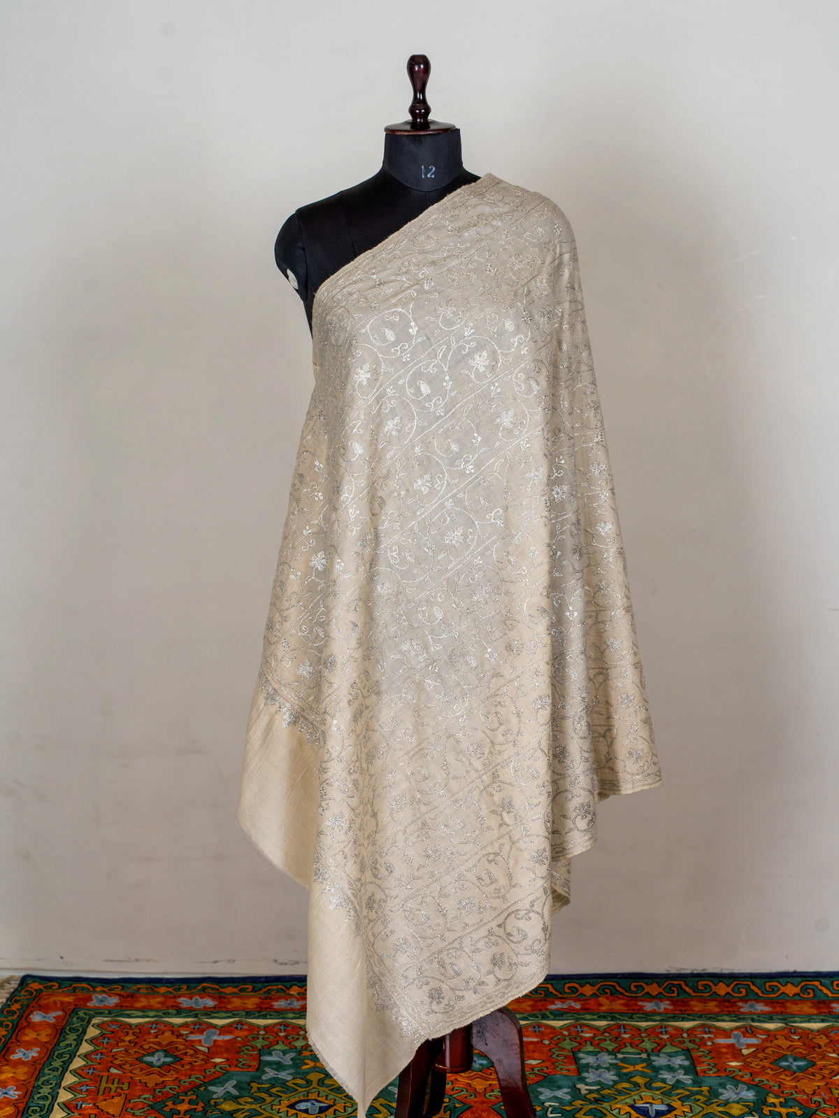 Silver Vine Pure Pashmina Tilla Hand Embroidered Shawl