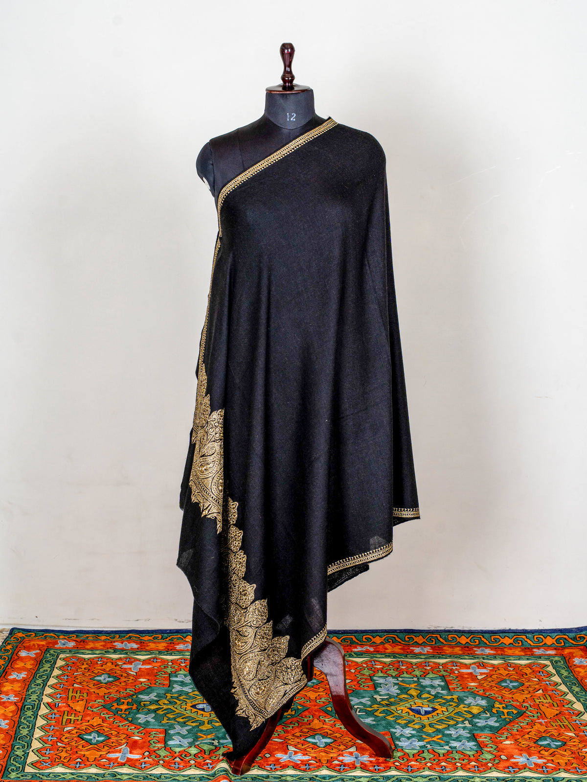 Noir Gold Pure Pashmina Tilla Hand Embroidered Shawl