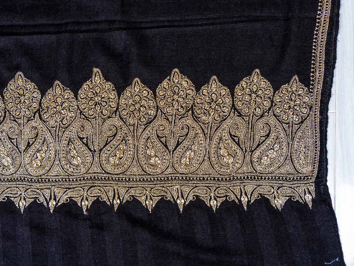 Noir Gold Pure Pashmina Tilla Hand Embroidered Shawl