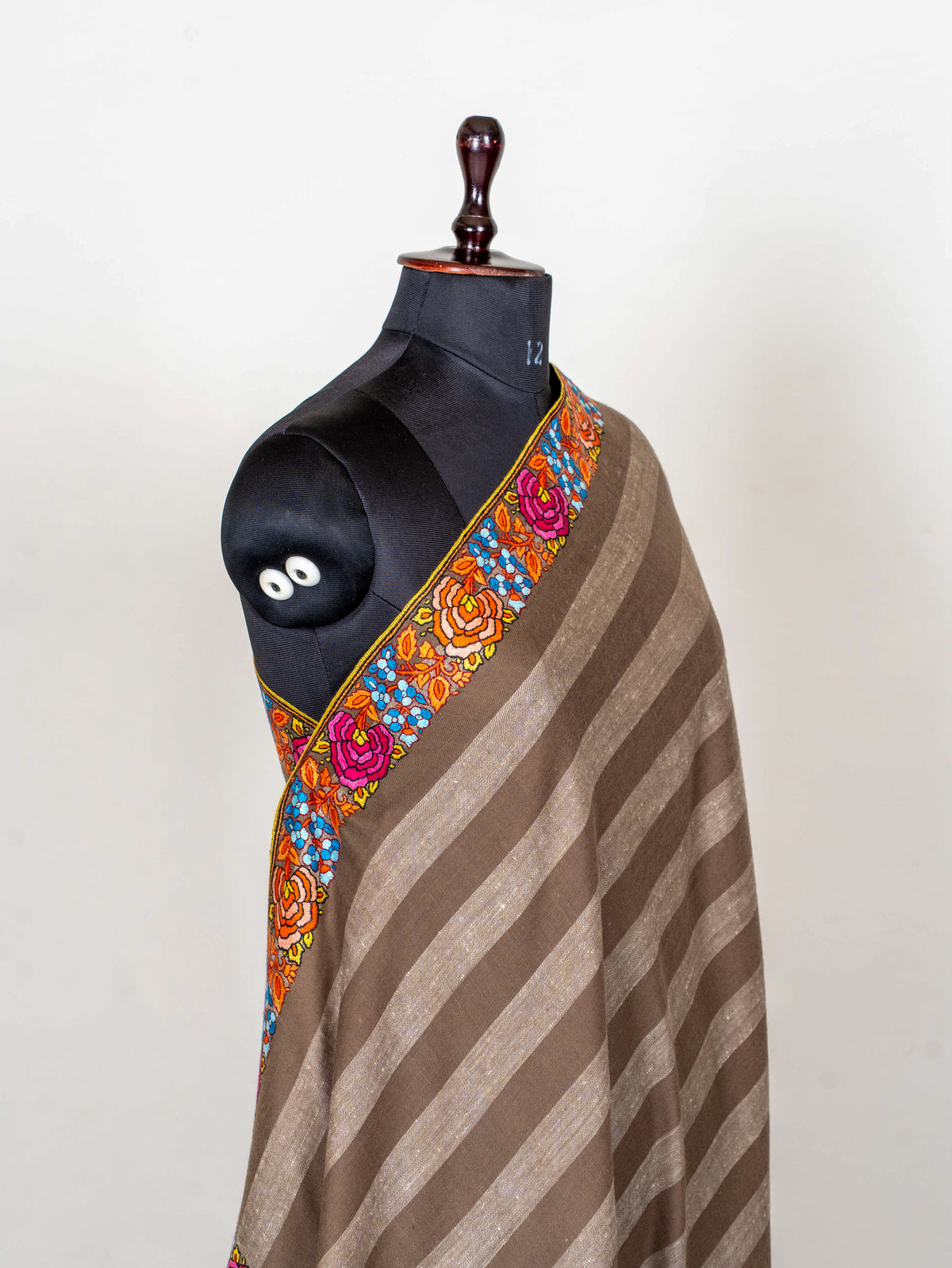 Rose Border Pure Pashmina Sozni Hand Embroidered Shawl
