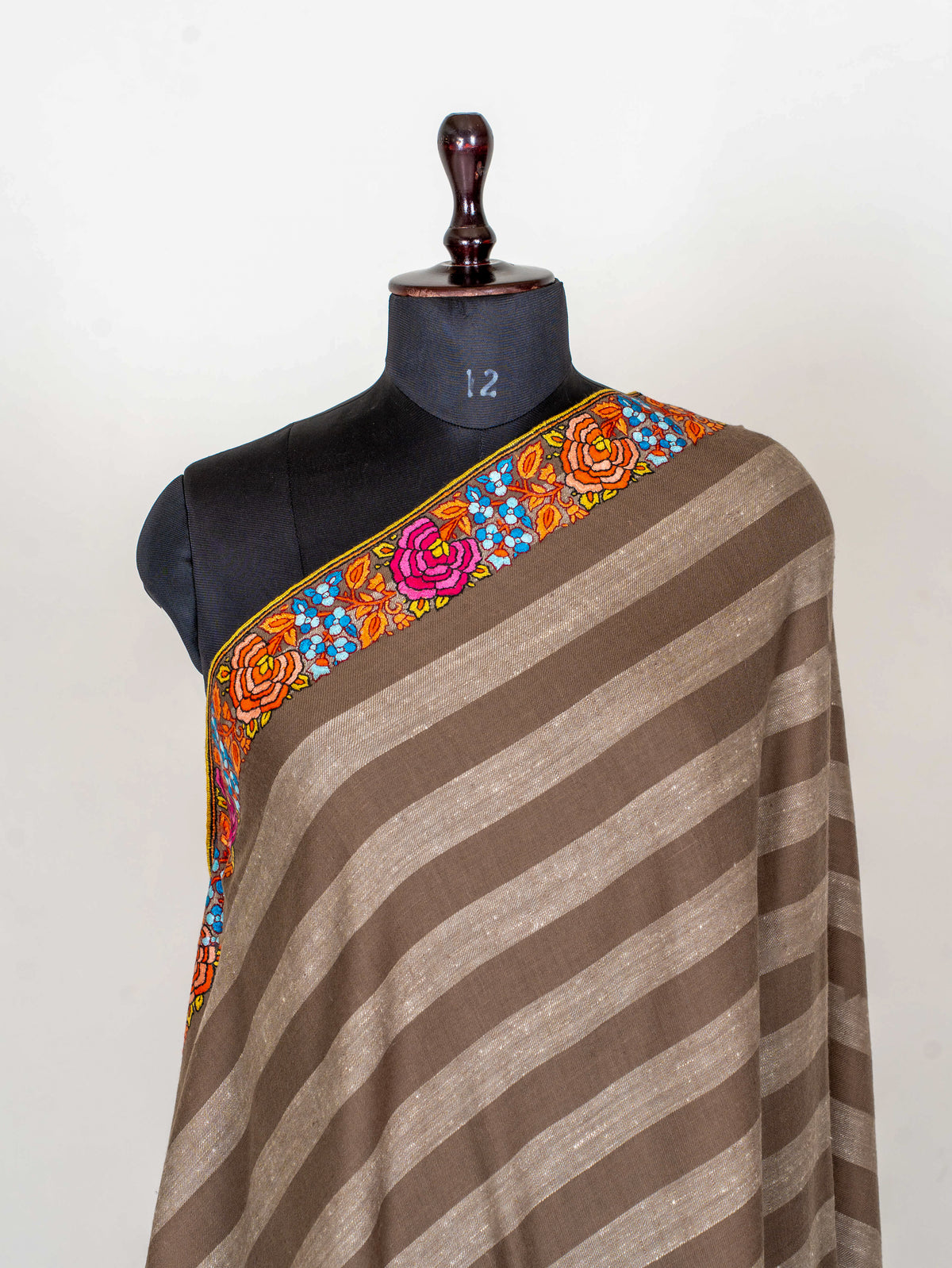 Rose Border Pure Pashmina Sozni Hand Embroidered Shawl
