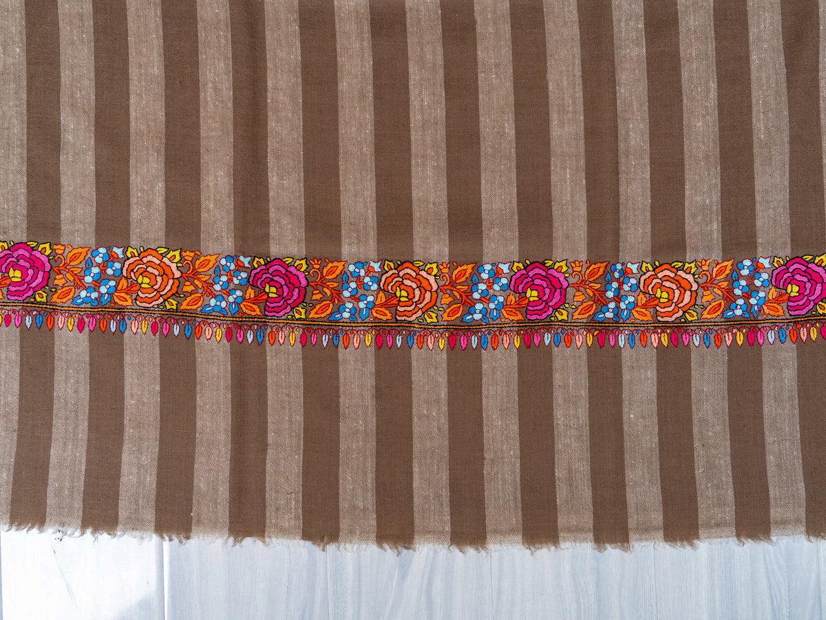 Rose Border Pure Pashmina Sozni Hand Embroidered Shawl