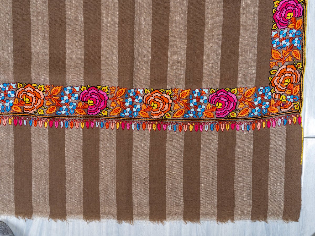 Rose Border Pure Pashmina Sozni Hand Embroidered Shawl