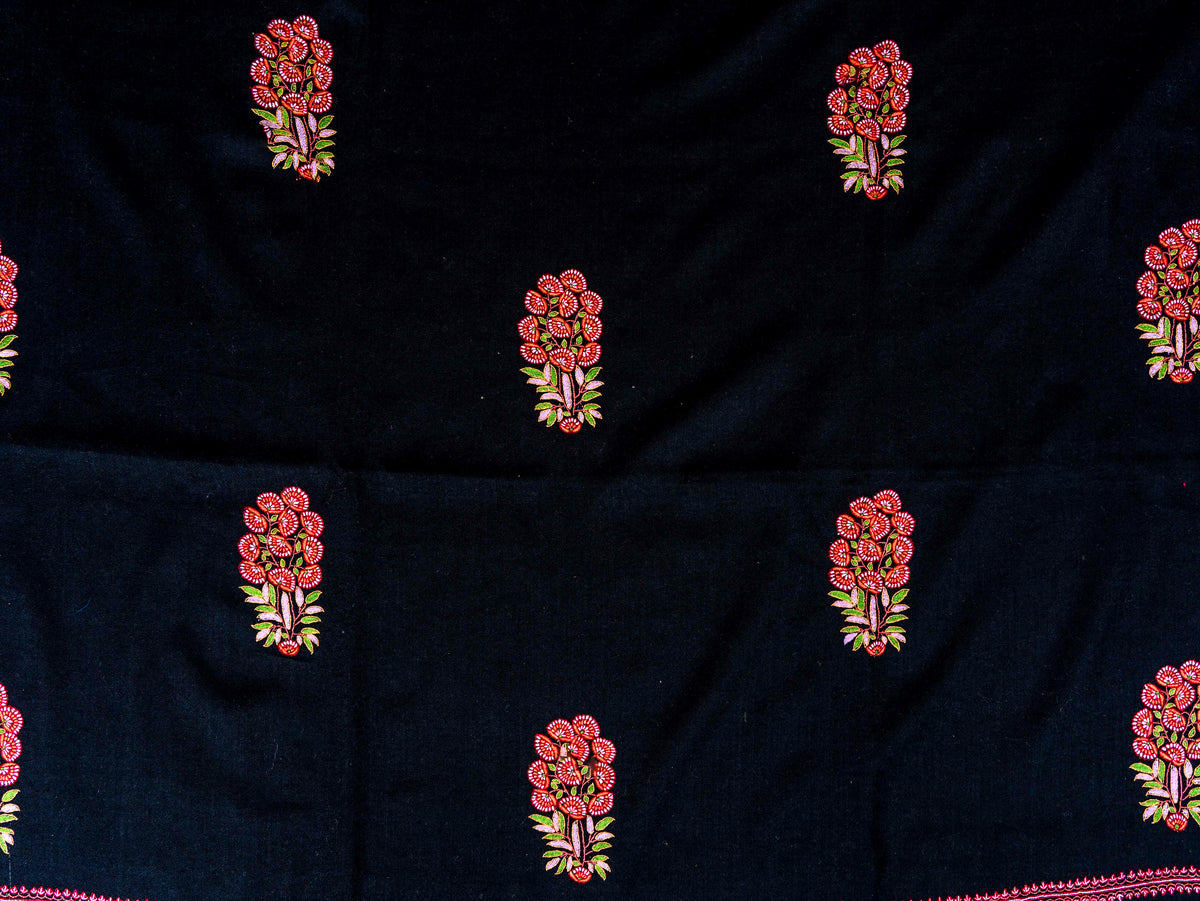 Crimson Bouquet Pure Pashmina Hand Embroidered Sozni Shawl