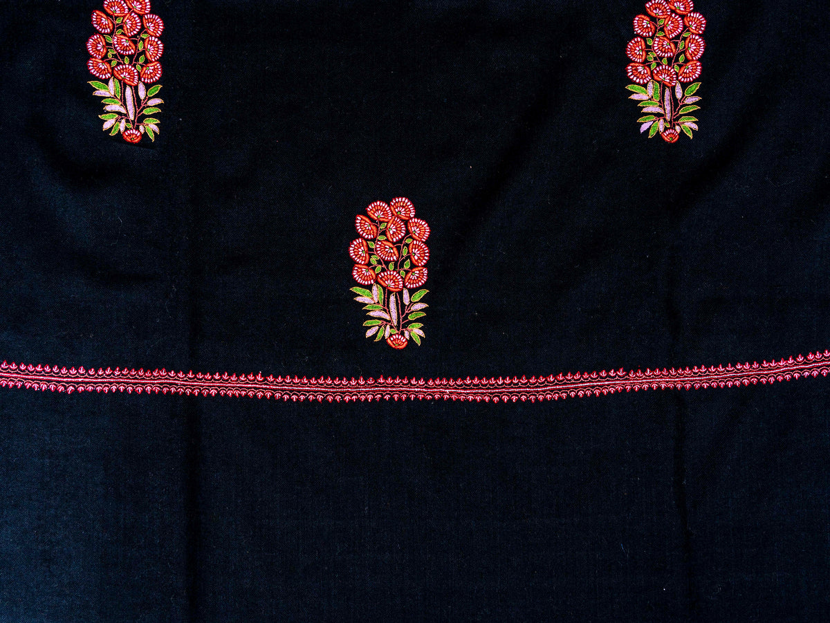 Crimson Bouquet Pure Pashmina Hand Embroidered Sozni Shawl