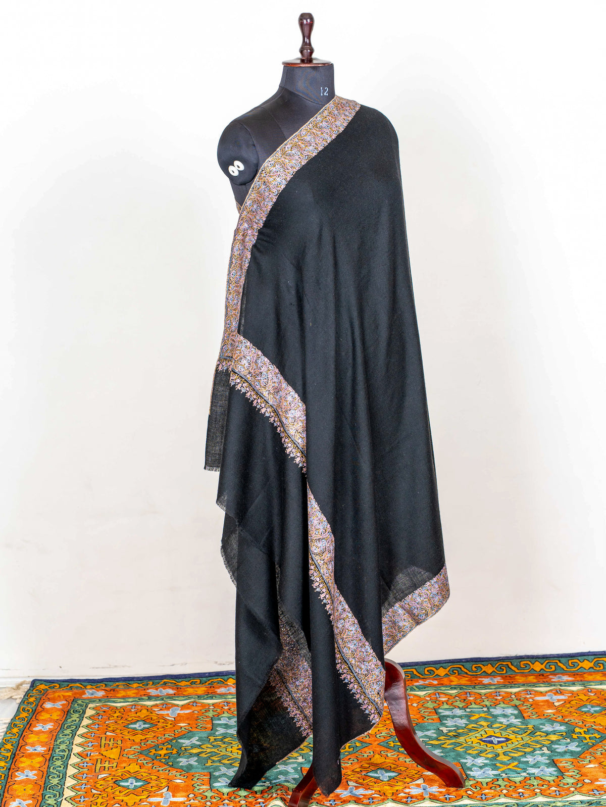 Midnight Paisley Pure Pashmina Hand Embroidered Sozni Shawl