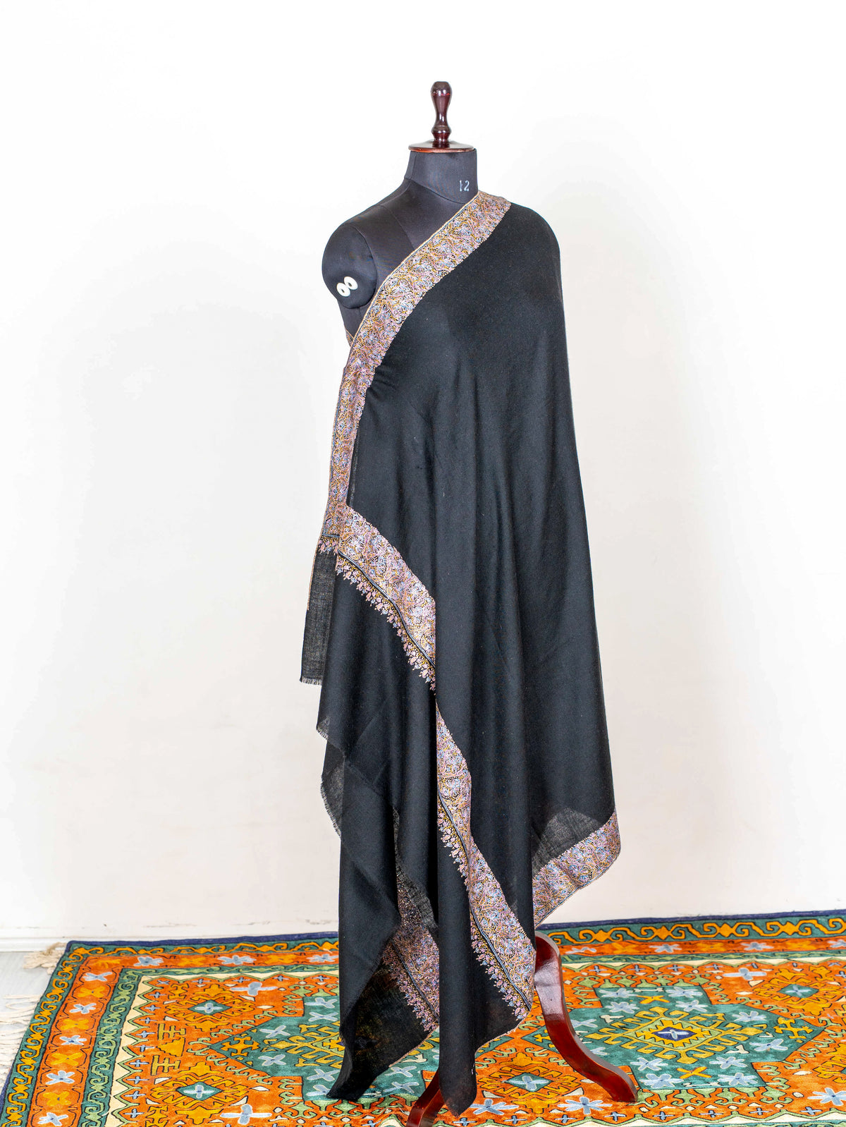 Midnight Paisley Pure Pashmina Hand Embroidered Sozni Shawl
