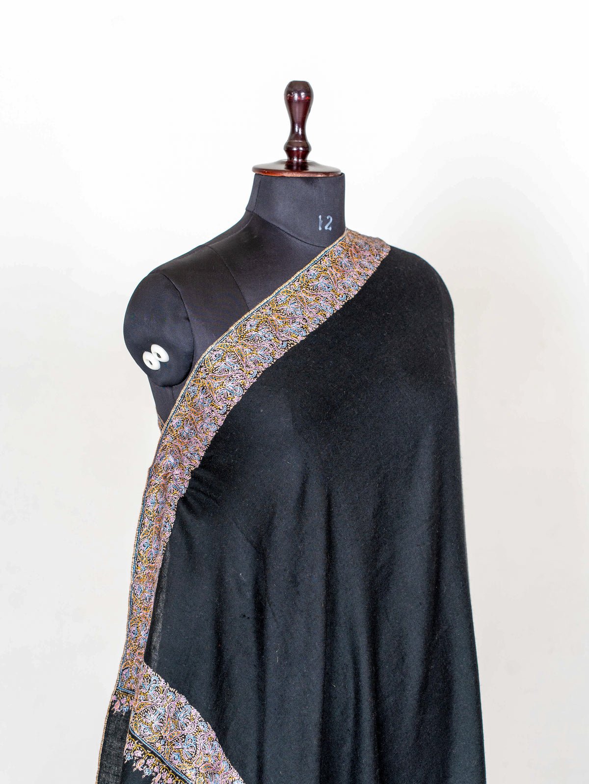 Midnight Paisley Pure Pashmina Hand Embroidered Sozni Shawl