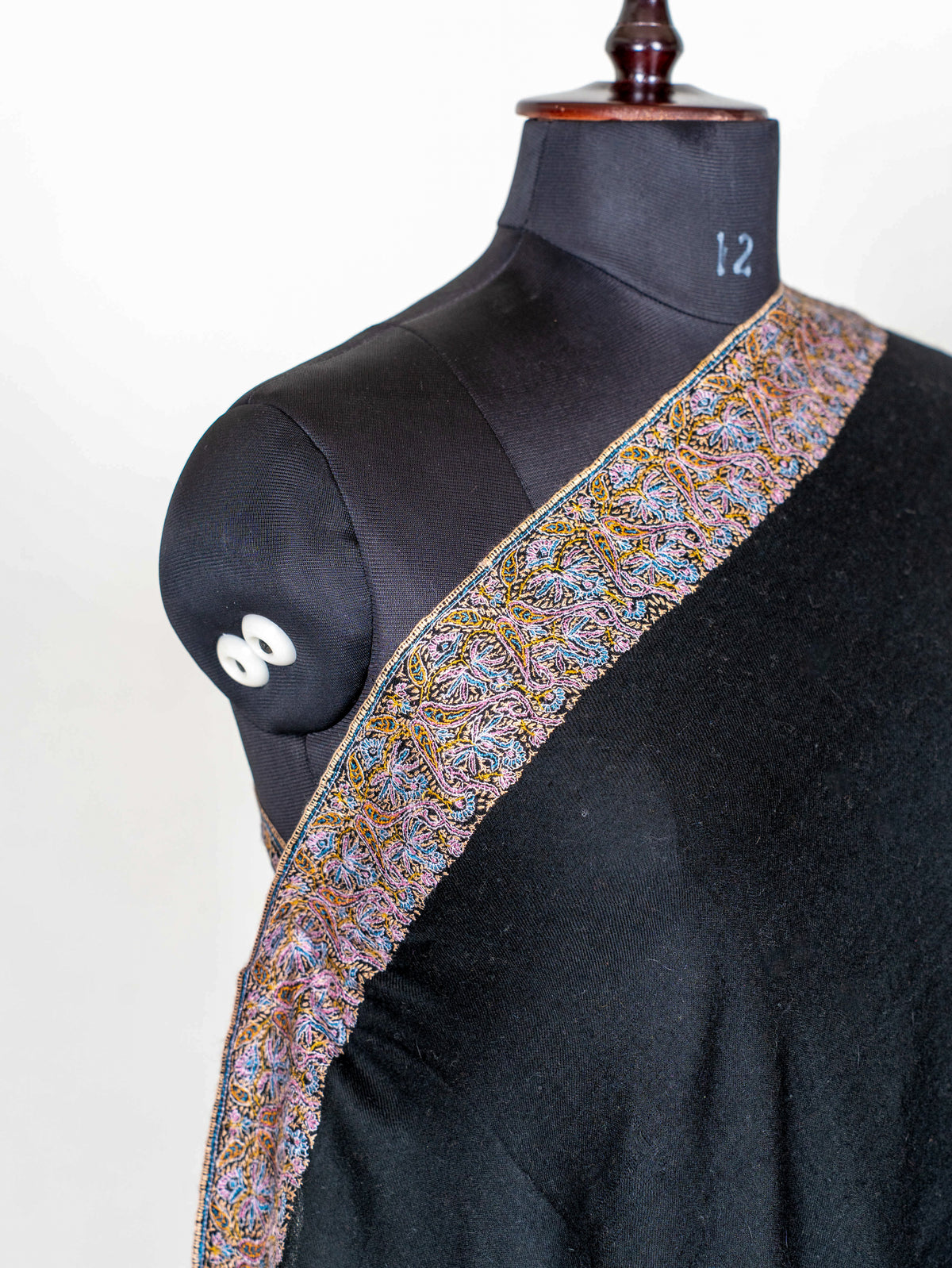 Midnight Paisley Pure Pashmina Hand Embroidered Sozni Shawl