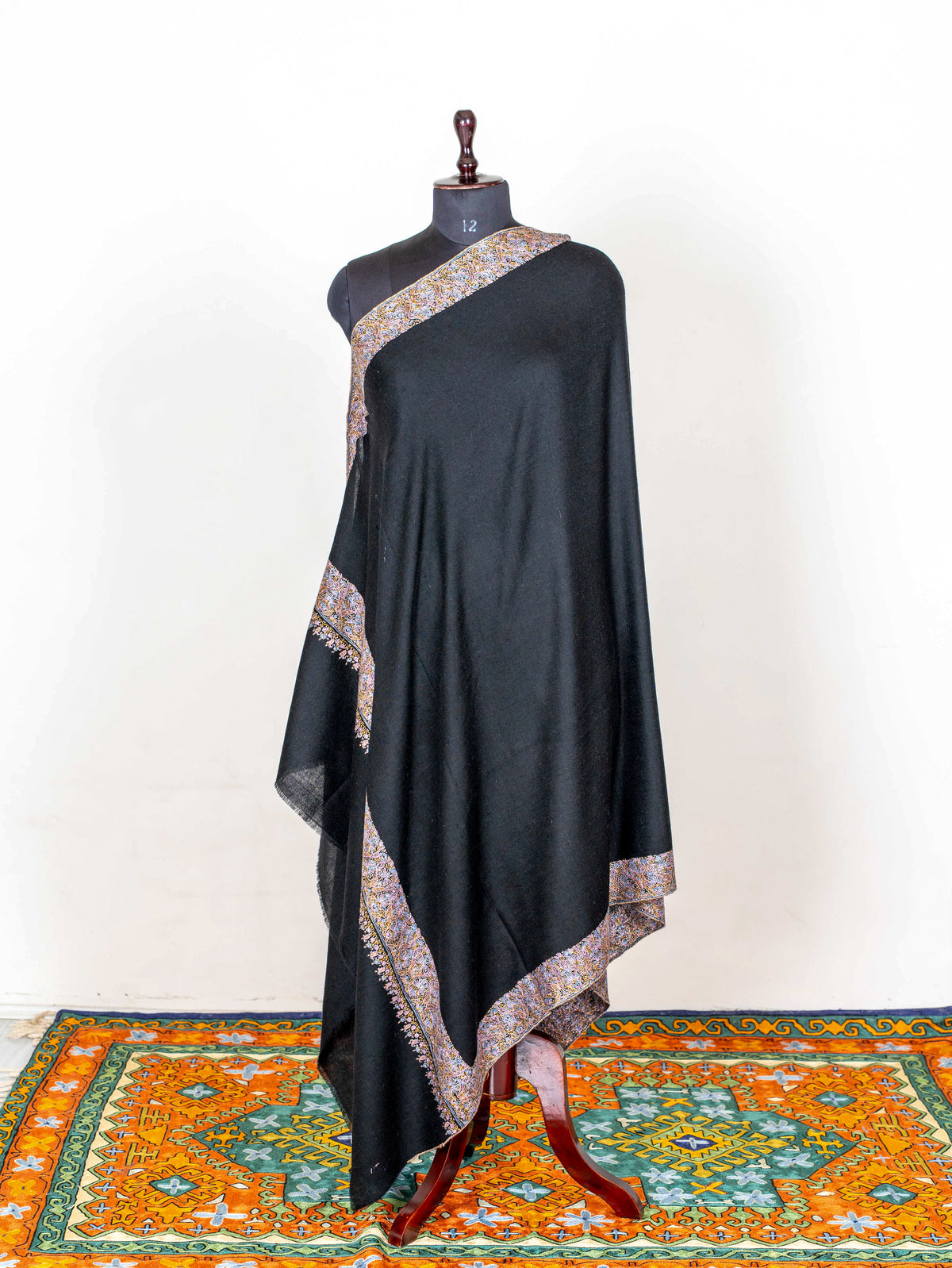 Midnight Paisley Pure Pashmina Hand Embroidered Sozni Shawl