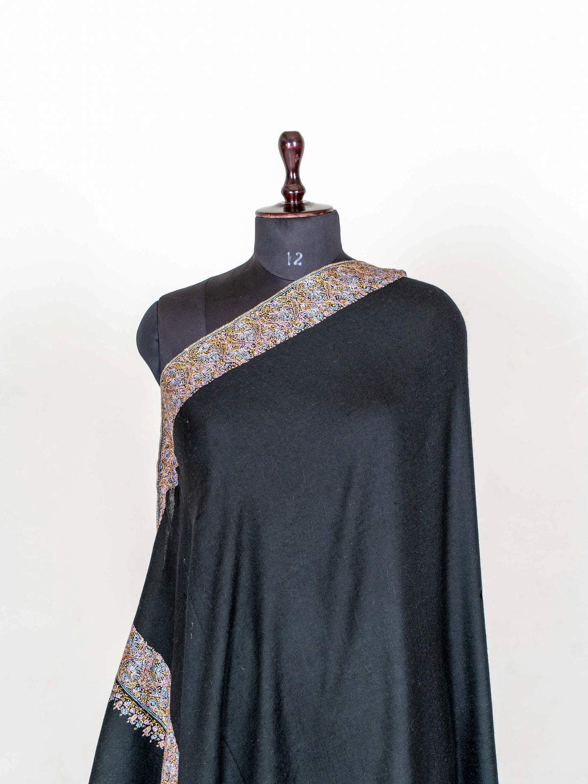 Midnight Paisley Pure Pashmina Hand Embroidered Sozni Shawl
